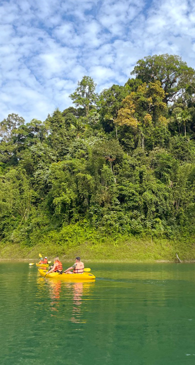 canoe on a lake near the jungle