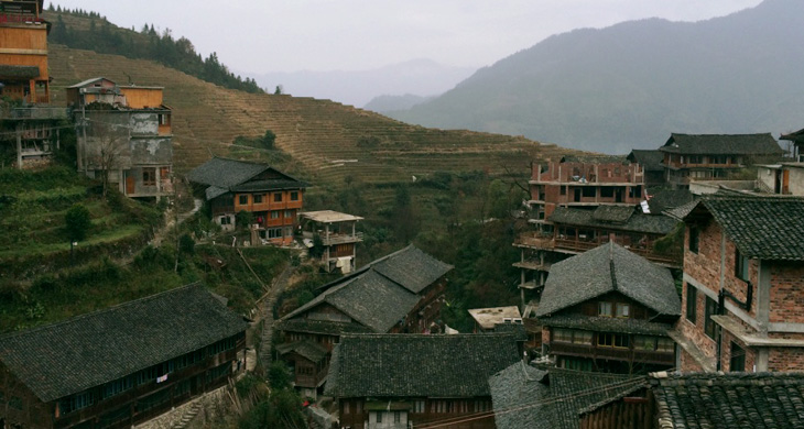 Wooden houses at Longji rice terrace