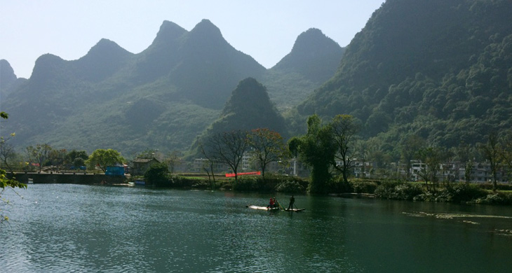 river and pointy mountains